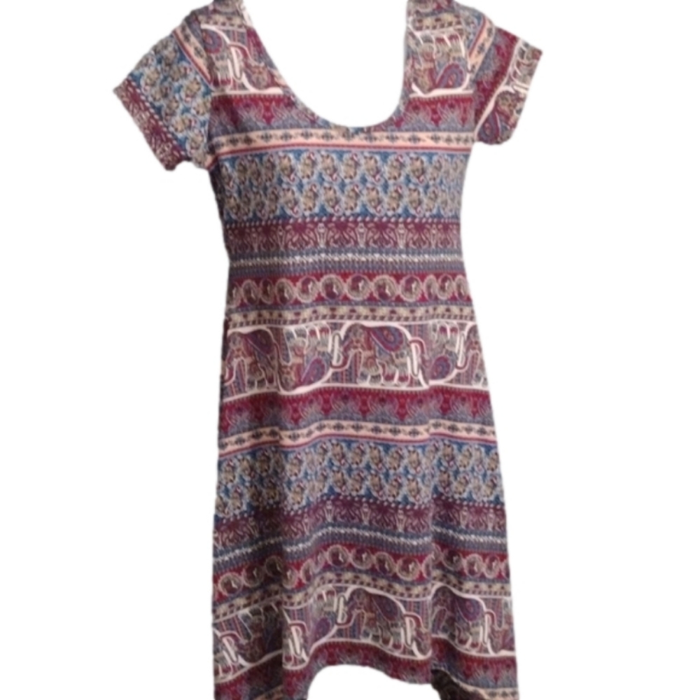 Rue 21 elephant and paisley print multi colored cap sleeve dress